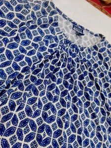 Blue &amp; White Geometric Print Tunic Top