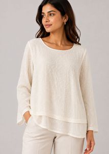 Chic White Textured Long Sleeve Top