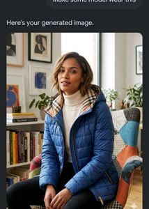 Blue Puffer Jacket with Plaid Lining sweater free
