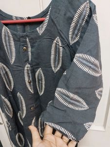 Grey Gold Foil Print Kurta