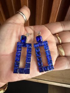 Sparkling Blue Geometric Dangle Earrings