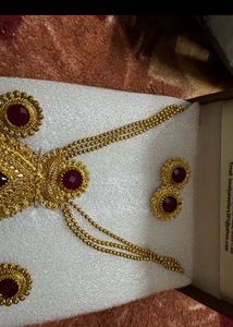 Exquisite Gold-Tone Indian Jewelry Set with Red St
