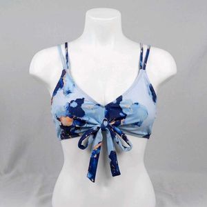 Stylish Blue Marble Print Bikini Top