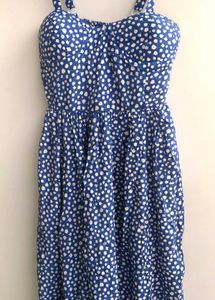 Blue Floral Print Midi Dress