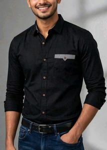 Men's Black Casual Shirt with Pocket Detail
