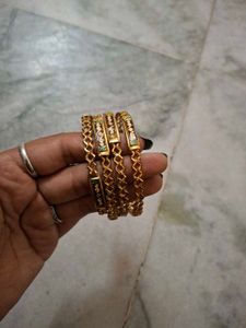 Set of 3 Gold Bangles with Stones