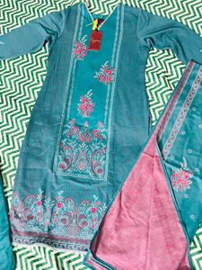 fix price Teal Embroidered Kurta Set with Dupatta