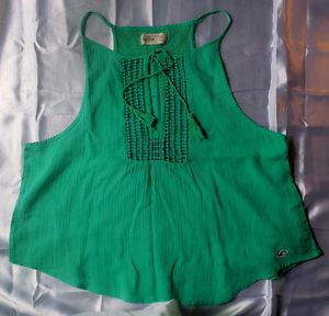Green Embroidered Tassel Top