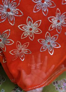 Vibrant Orange Embroidered Saree with blouse seque