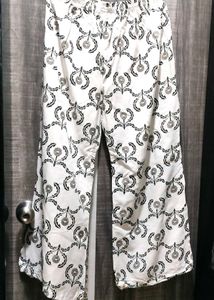 White Palazzos with Black Floral Print
