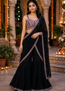 navy blue with pink touch saree style sharara set