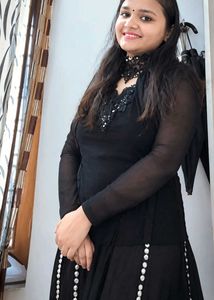 Elegant Black top with long skirt Embellishments