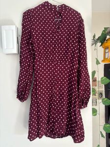 Burgundy Polka Dot Mini Dress