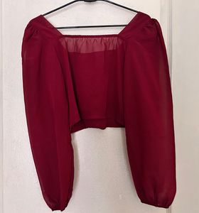 Burgundy Square Neck Cropped Top