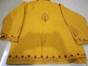 Stylish Mustard Yellow Embroidered Woolen Jacket f