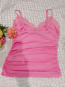 Pink Y2K Lace Trim Cami Top