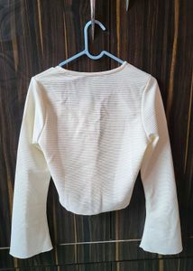 Cream Ribbed Long Sleeve Top
