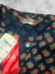 Cotton Blend Blue Printed Kurta
