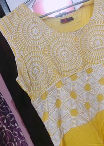 Yellow Embroidered Kurti