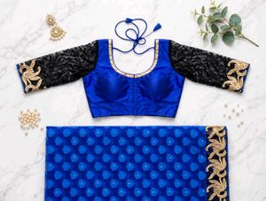 Royal Blue & Black Lace Blouse