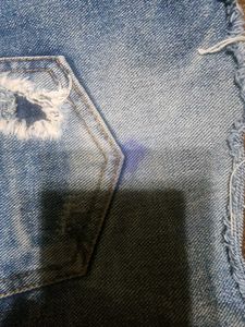 sale !!! Distressed Denim Shorts with Plaid Detail