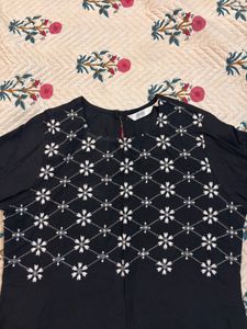 Black Kurti with White Floral Embroidery