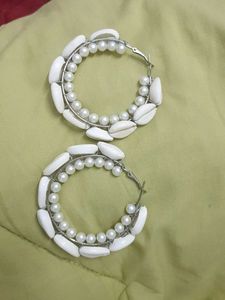 Cowrie Shell &amp; Pearl Hoop Earrings