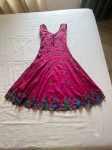 Pure cotton Pink Embroidered Anarkali Suit
