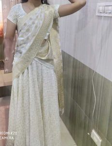 Elegant Kerala White Half Saree