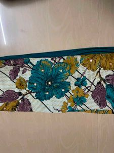 Vibrant Teal Saree with Abstract Print