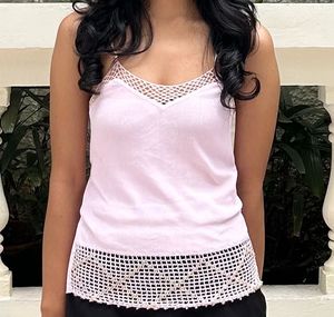 Light Pink Crochet Trim Cami Top