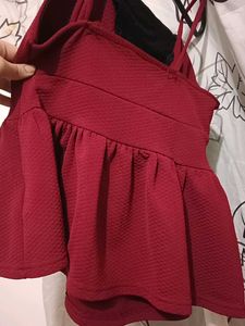 Maroon Peplum Top 🎀🩷