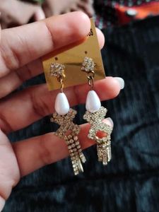 Vintage Pearl &amp; Rhinestone Dangle Earrings