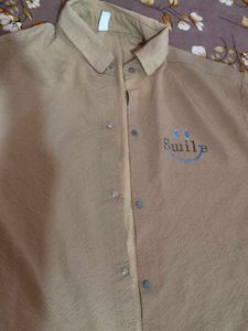 Trendy Beige Shirt with Smile Embroidery