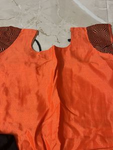 Vibrant Orange Kurta Set with Black Dupatta