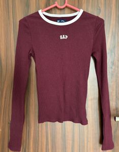 GAP Burgundy Ribbed Long Sleeve Top