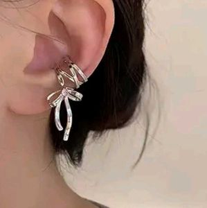 Unique Silver Bow Ear Cuff &amp; Stud Set