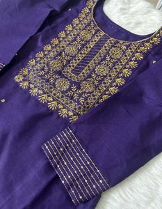 Beautiful Purple Kurta Set with Gold Embroidery
