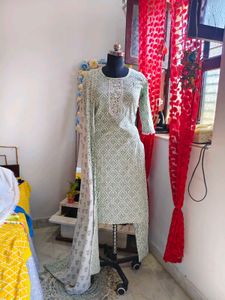 Elegant Green Printed Kurta Set with Dupatta
