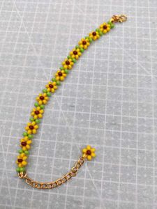 Flower beaded bracelet and ring combo