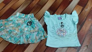 Girls Cute Mint Green T-shirt and Skirt Set