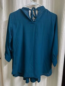 Teal Lace Trim Blouse