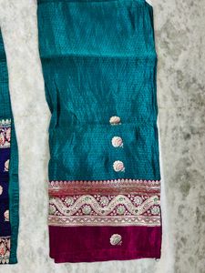 Elegant Teal Kurta Set with Brocade Trim
