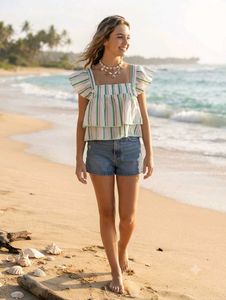 Striped Ruffle Sleeve Top