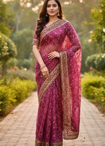 Shiny Worked Saree 💝