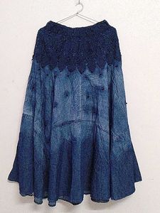 Bohemian Denim Maxi Skirt with Pearl Embellishment