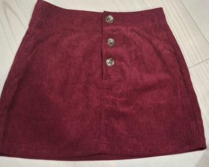Ribbed Corduroy Mid-rise Burgundy Mini Skirt