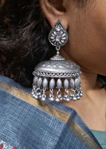 Oxidized Silver Jhumka Earrings