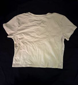 Cream Graphic Print Cropped T-Shirt