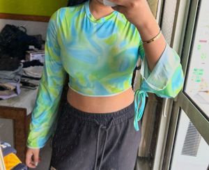 Tie-Dye Crop Top with Bell Sleeves